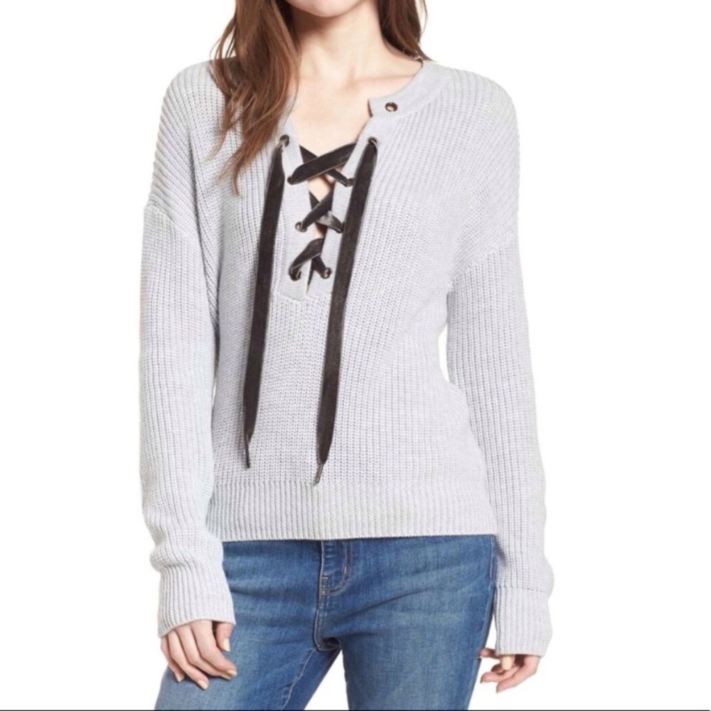 RAILS ‘Olivia’ Lace-Up Knitted Sweater in Heather Grey, Size Small